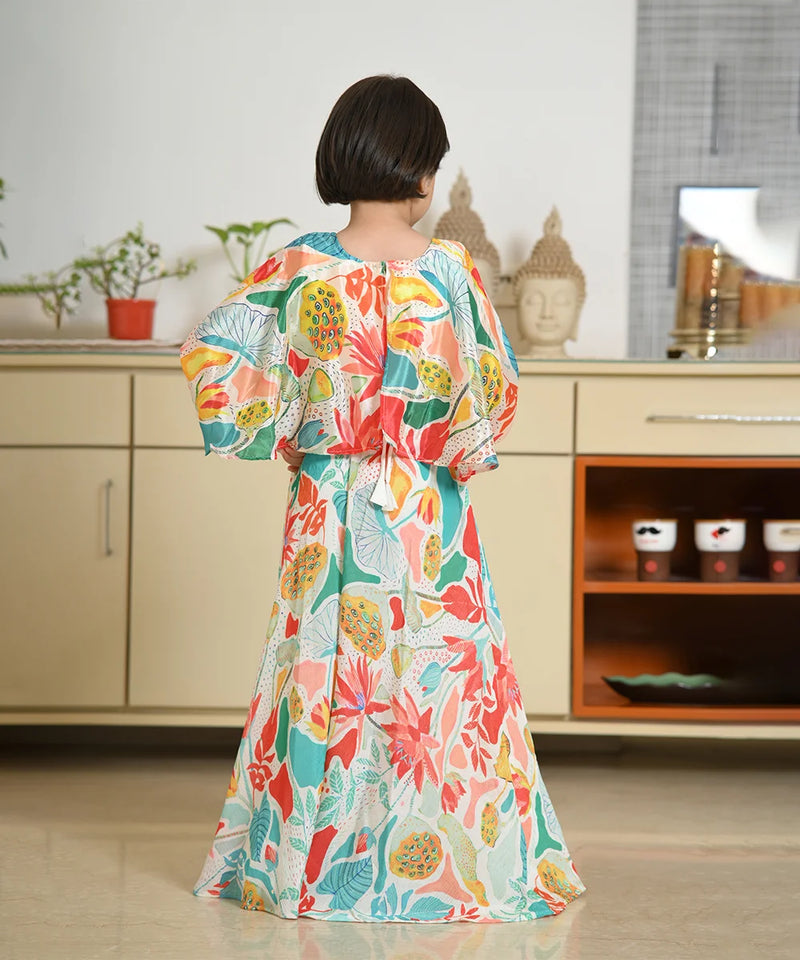 Jaipur Kids' Designer Palazzo Set with Colorful Leaf Motif

