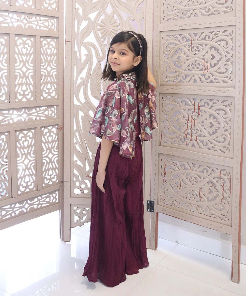 Maroon Colored Self-Embroidered Party Wear Sharara Set