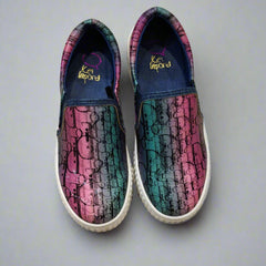 Multicolor girls' slip-on sneakers with graphic print and denim trim, Jaipur, ages 1–8 years