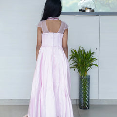 Elegant children’s gown with shimmer stripes, best kidswear boutique in Jaipur