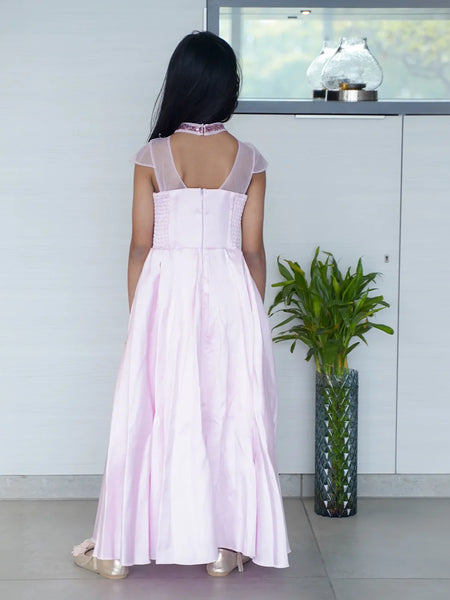 Elegant children’s gown with shimmer stripes, best kidswear boutique in Jaipur