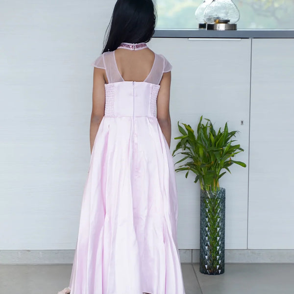 Elegant children’s gown with shimmer stripes, best kidswear boutique in Jaipur