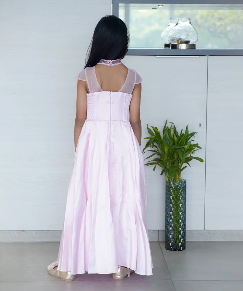 Elegant children’s gown with shimmer stripes, best kidswear boutique in Jaipur