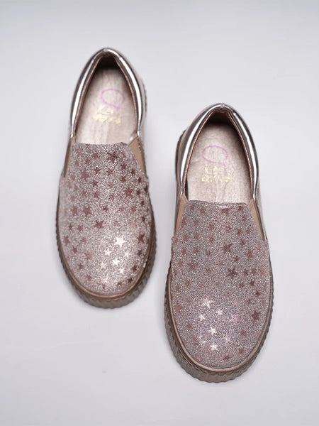Girls' Star Print Rose Gold Slip-On Sneakers (Ages 1–8 Years) – Jaipur
