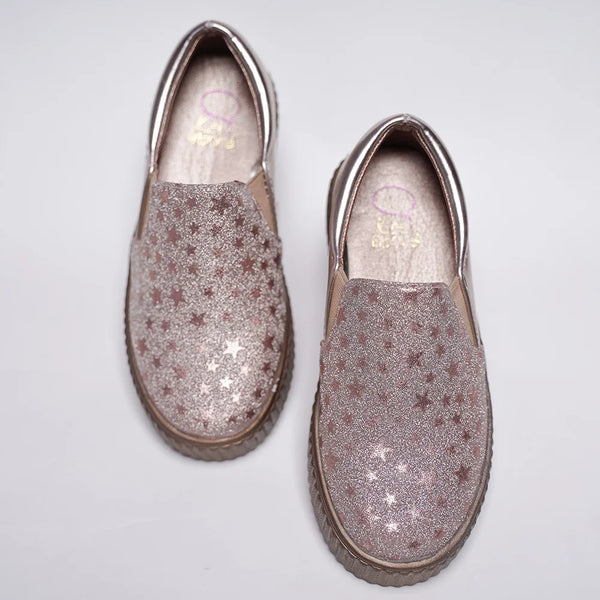 Girls' Star Print Rose Gold Slip-On Sneakers (Ages 1–8 Years) – Jaipur