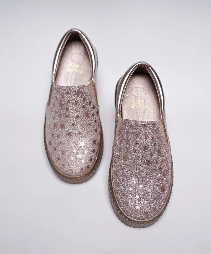 Girls' Star Print Rose Gold Slip-On Sneakers (Ages 1–8 Years) – Jaipur