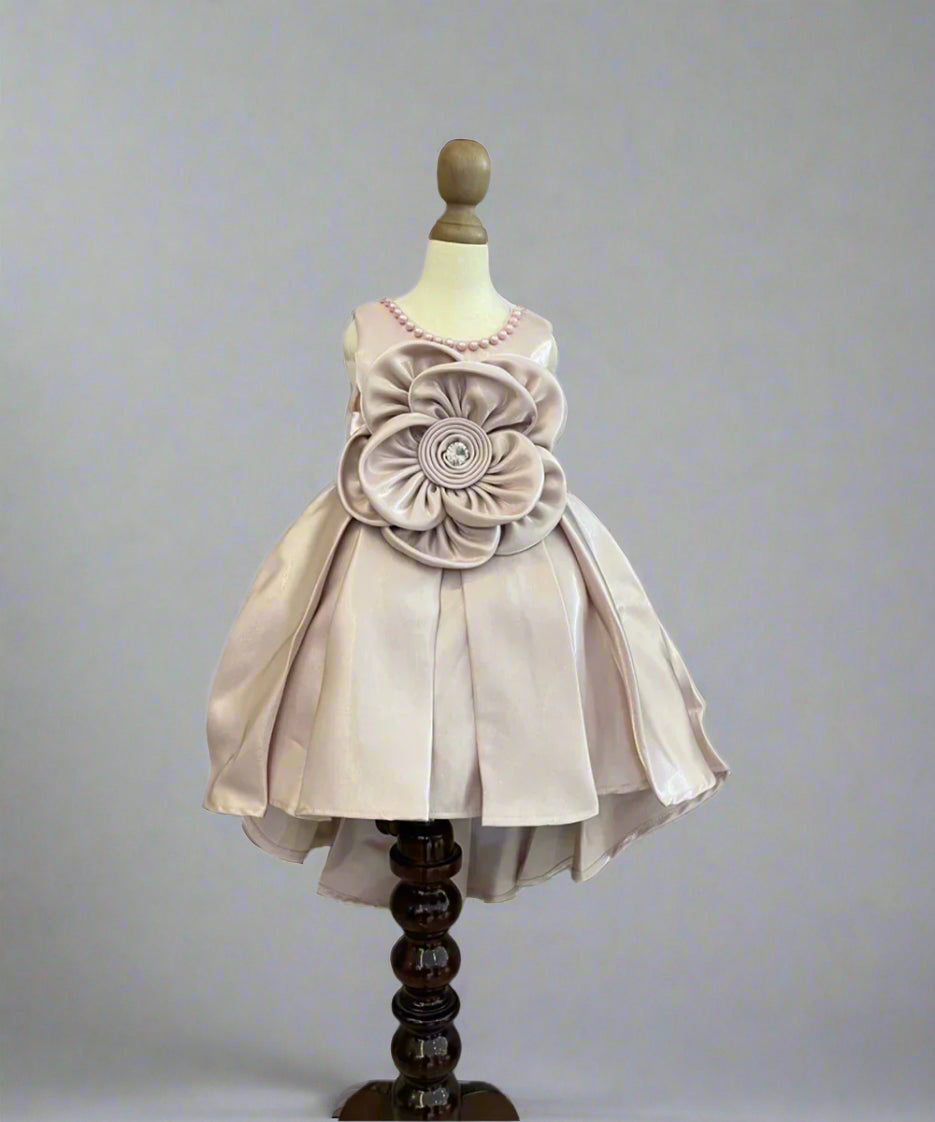 Party wear peach frock for girls with flower detail, best children’s wear near me Jaipur