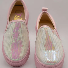 Pink girls' slip-on sneakers with sparkling sequin upper, Jaipur, ages 1–8 years