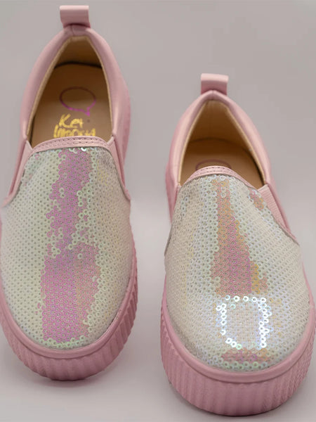 Pink girls' slip-on sneakers with sparkling sequin upper, Jaipur, ages 1–8 years