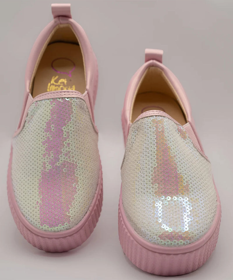 Pink girls' slip-on sneakers with sparkling sequin upper, Jaipur, ages 1–8 years
