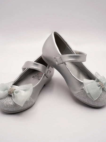 silver sandals with bow for girls 