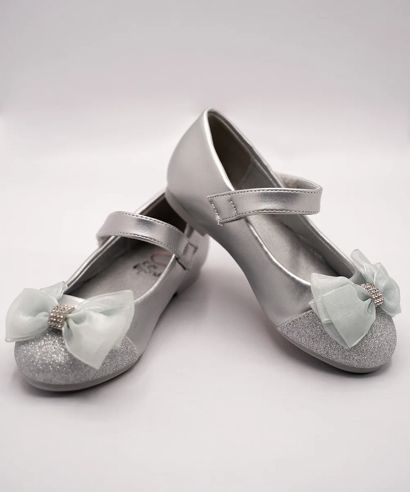 silver sandals with bow for girls 