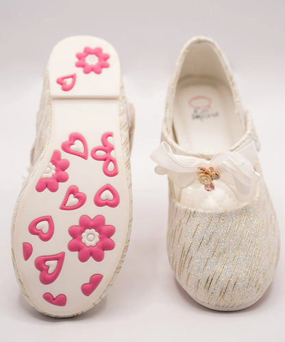 Baby Girls' Sparkly Ivory Dress Shoes with Embellished Bow