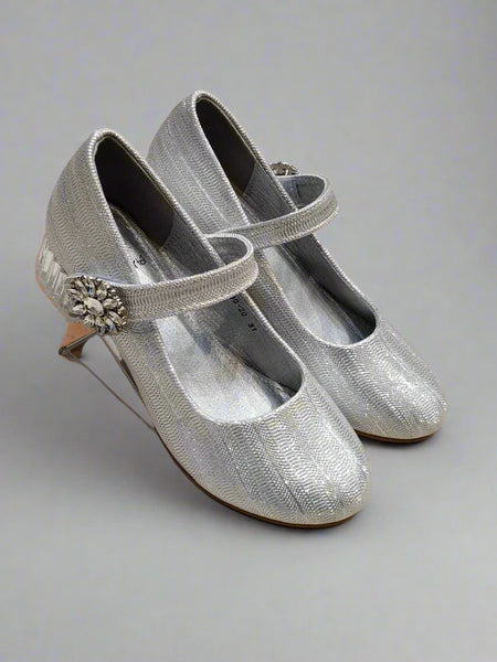 Kids' metallic silver dress flats featuring a sparkling strap and cushioned insole, Jaipur

