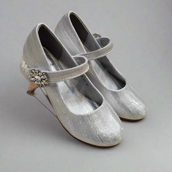 Kids' metallic silver dress flats featuring a sparkling strap and cushioned insole, Jaipur

