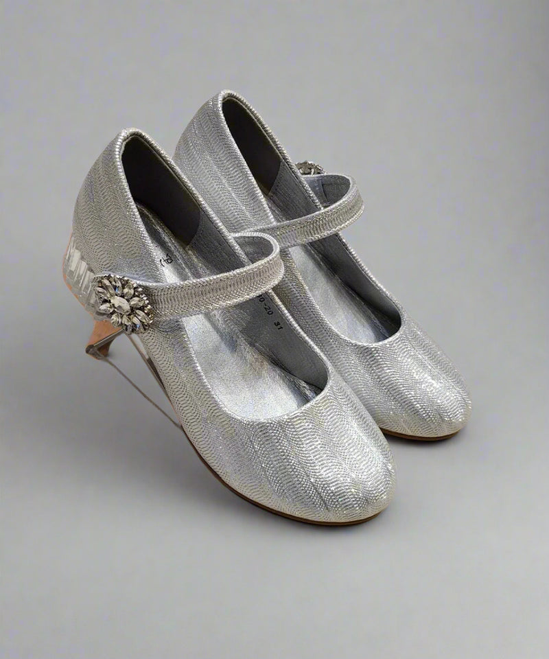 Kids' metallic silver dress flats featuring a sparkling strap and cushioned insole, Jaipur


