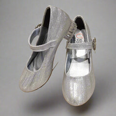 Silver shimmer Mary Jane shoes for girls with crystal buckle, Jaipur, ages 1–8 years
