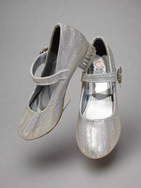 Silver shimmer Mary Jane shoes for girls with crystal buckle, Jaipur, ages 1–8 years