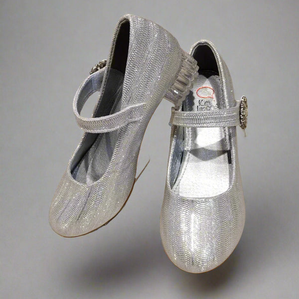 Silver shimmer Mary Jane shoes for girls with crystal buckle, Jaipur, ages 1–8 years