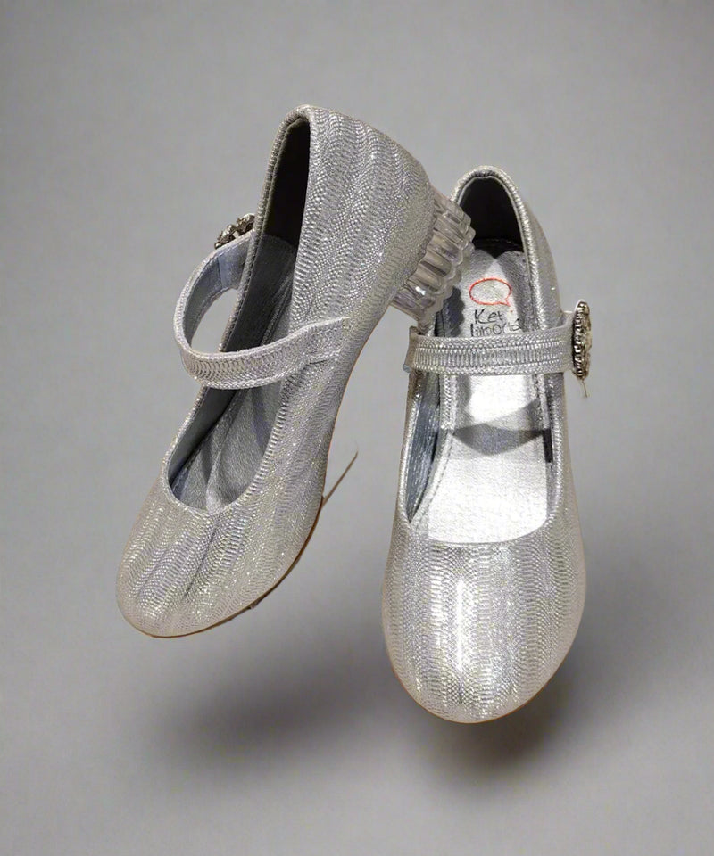 Silver shimmer Mary Jane shoes for girls with crystal buckle, Jaipur, ages 1–8 years