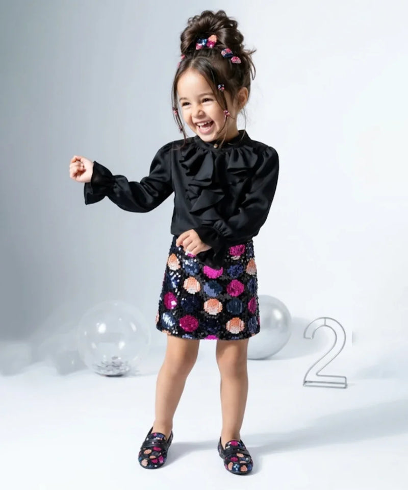 Devils N Angels Black Ruffle Top & Sequin Skirt Co-ord Set for 1-7 Years Girls Jaipur