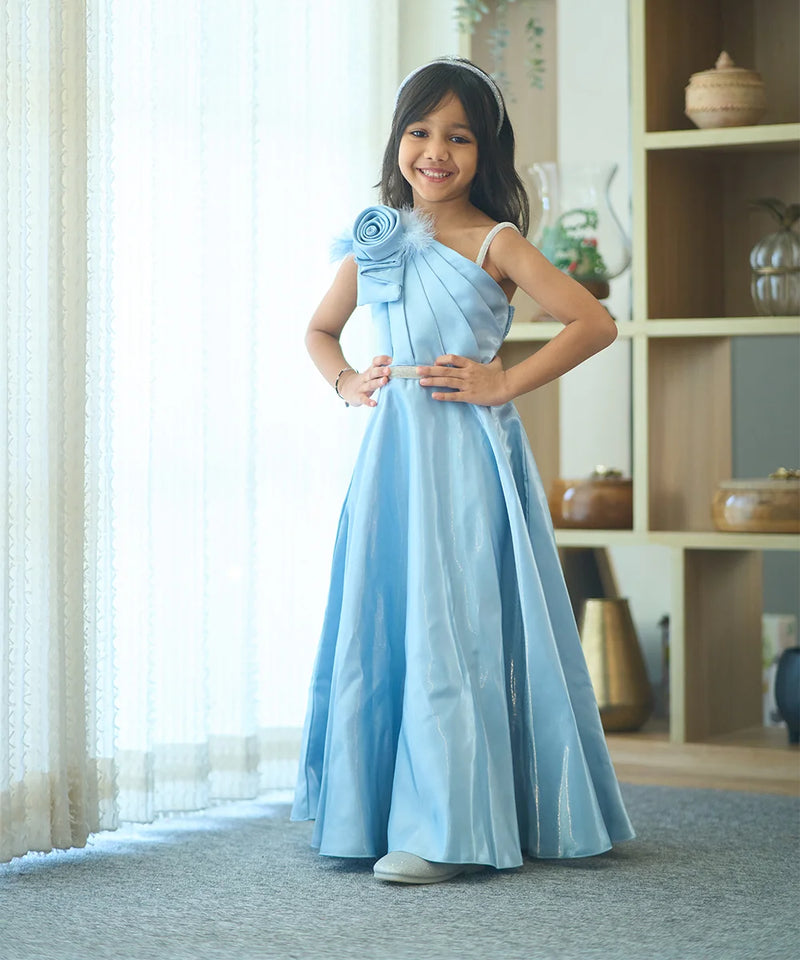 Sky blue designer gown dress for girls, Jaipur kids clothing store