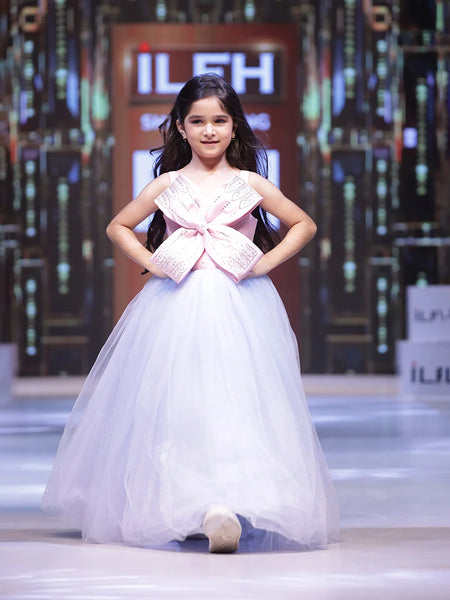 Pink and sky blue birthday party gown for girls, Jaipur kidswear market