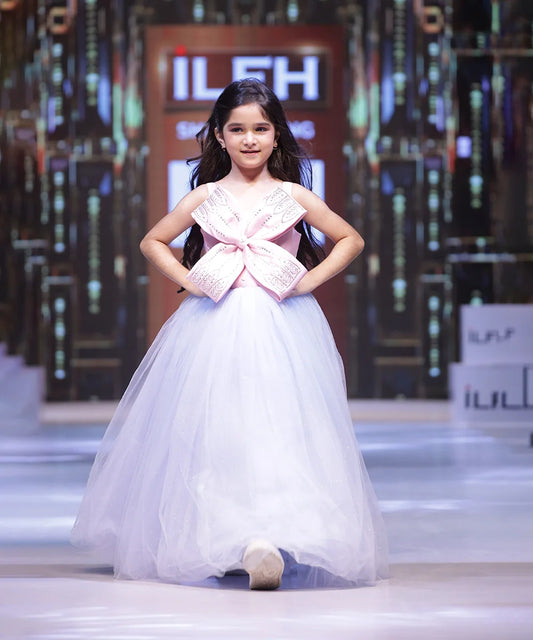 Pink and sky blue birthday party gown for girls, Jaipur kidswear market