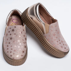 Rose gold girls' slip-on sneakers with star print, Jaipur, ages 1–8 years