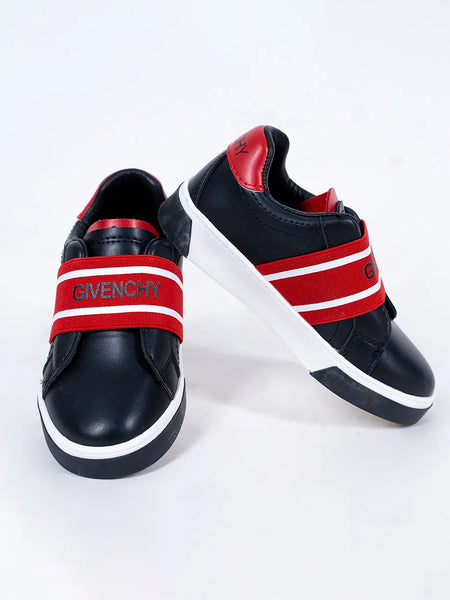 Boys' black and red slip-on sneakers with logo elastic strap, Jaipur, ages 1–8 years

