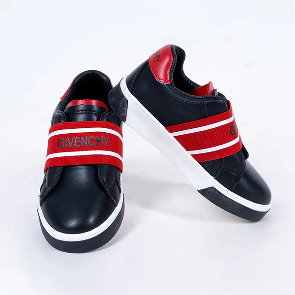 Boys' black and red slip-on sneakers with logo elastic strap, Jaipur, ages 1–8 years

