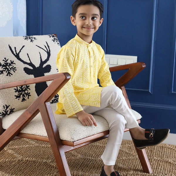 Full-sleeve knee-length chikan kurta pyjama for boys, Jaipur boutique