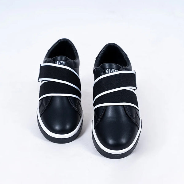 Kids' modern black and white strap sneakers for boys featuring double Velcro closures, Jaipur

