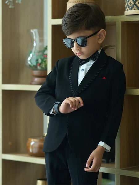 Boys formal black coat pant with matching bow, tuxedo style, Jaipur shop