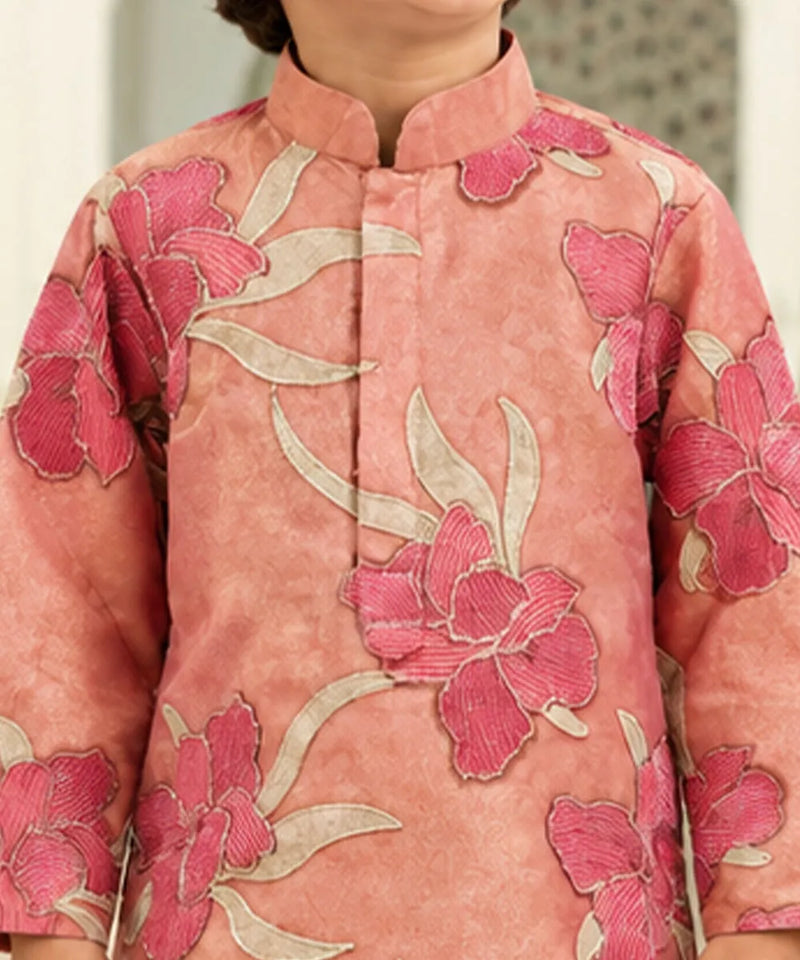Devils N Angels Boys Peach Printed Kurta Pyjama Set Festive Wear 1–11 Years | Jaipur