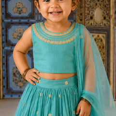 Devils N Angels Girls Sea Green Embroidered Lehenga Choli Set Wedding Wear 6-9 Months Jaipur