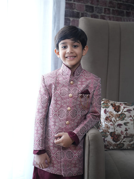 Premium sherwani set for boys, zardosi embroidery, maroon, Jaipur kids shop

