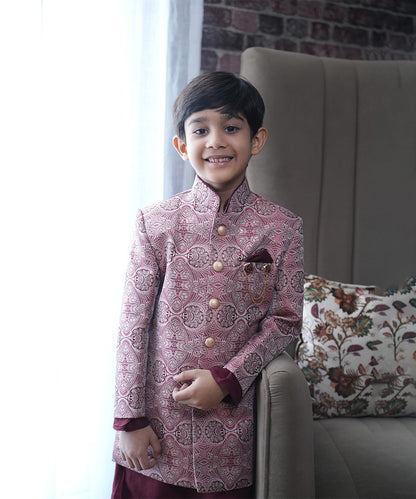 Premium sherwani set for boys, zardosi embroidery, maroon, Jaipur kids shop

