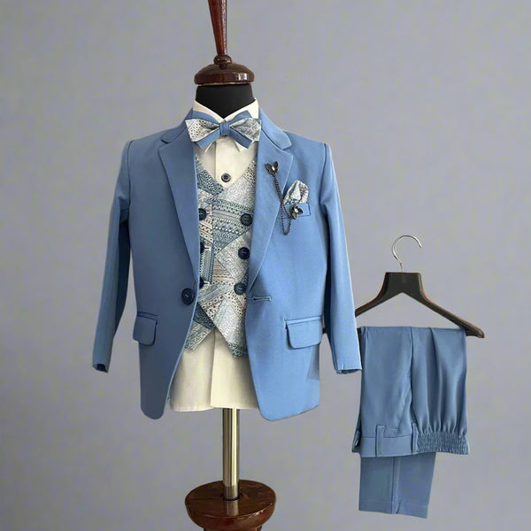 Childrens navy blue checked tuxedo coat suit, Jaipur boutique