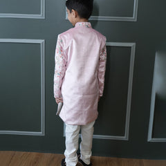 Stylish peach sherwani, boys bandhgala, white pyjama set, Jaipur shop