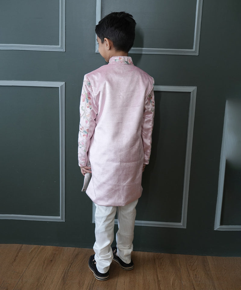 Stylish peach sherwani, boys bandhgala, white pyjama set, Jaipur shop