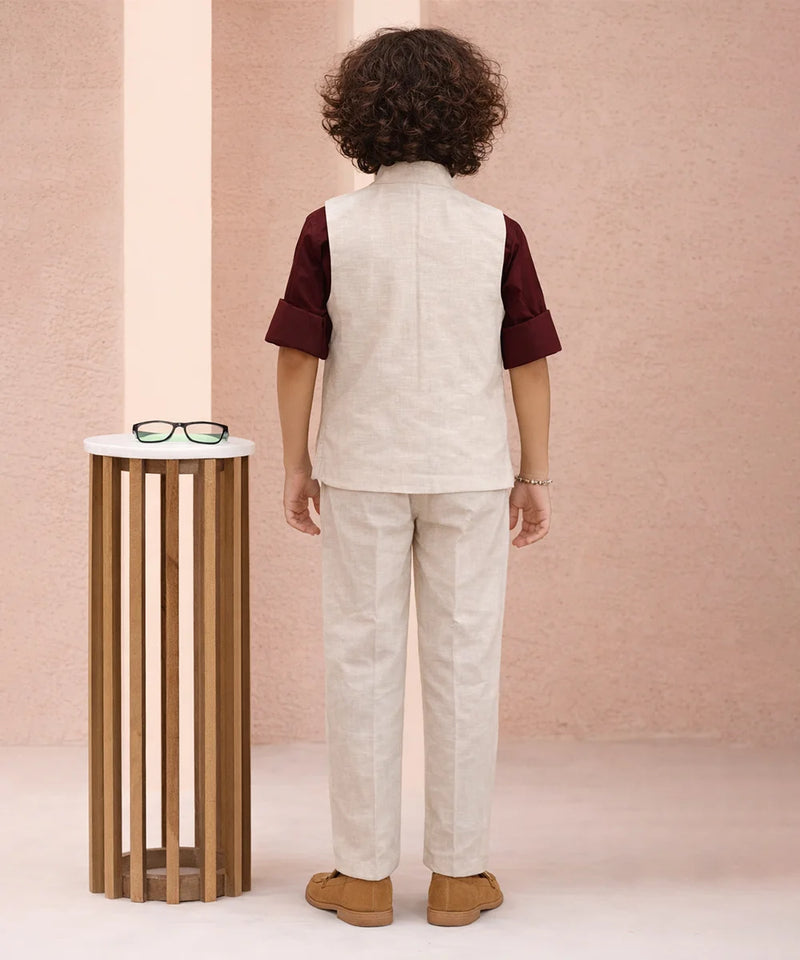 Boys Ivory Ethnic Waistcoat Suit Set for Wedding & Reception Jaipur