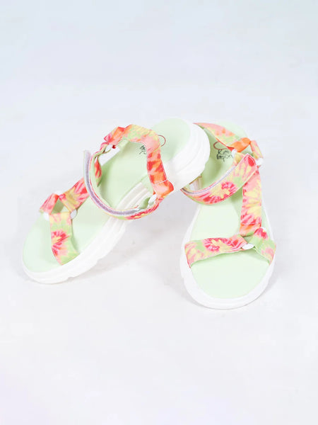 Kids' multicolor open-toe sandals for girls featuring rainbow print and cushioned sole, Jaipur