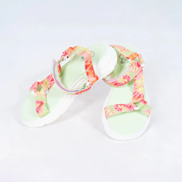 Kids' multicolor open-toe sandals for girls featuring rainbow print and cushioned sole, Jaipur