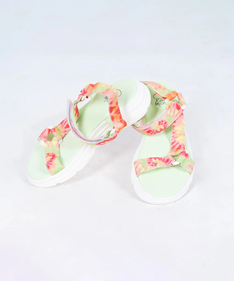 Kids' multicolor open-toe sandals for girls featuring rainbow print and cushioned sole, Jaipur