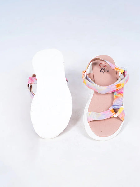 Close-up of trendy girls' lightweight summer sandals with hook-and-loop closure, Jaipur