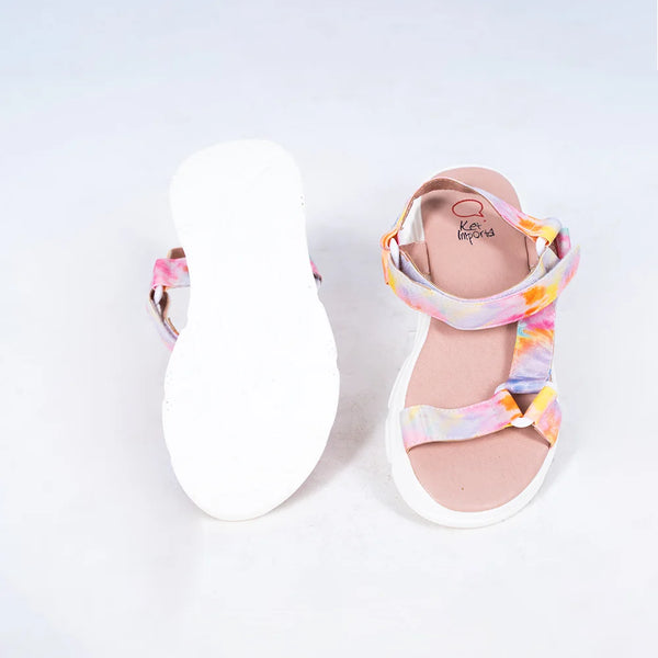 Close-up of trendy girls' lightweight summer sandals with hook-and-loop closure, Jaipur