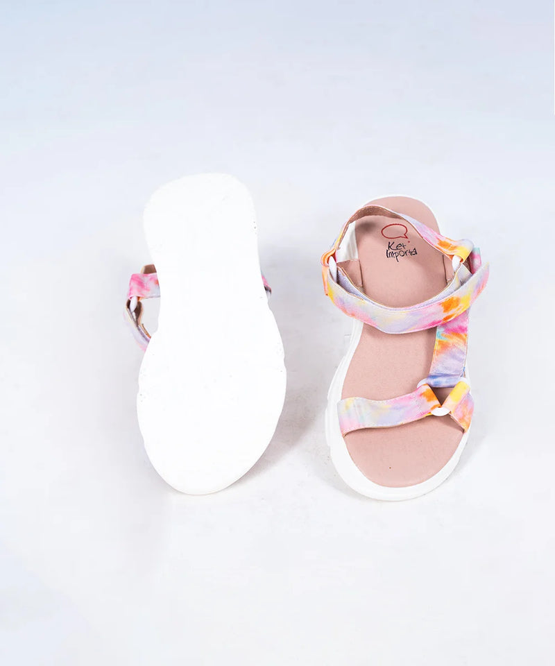Close-up of trendy girls' lightweight summer sandals with hook-and-loop closure, Jaipur