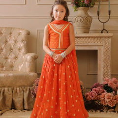 Orange Party Wear Girls Lehenga Choli | Kids Lehenga Jaipur