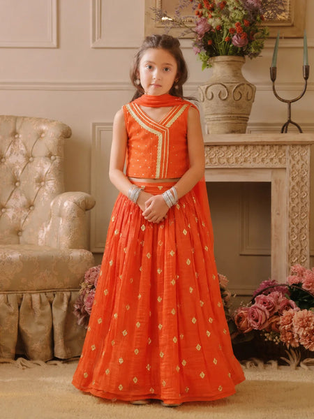 Orange Party Wear Girls Lehenga Choli | Kids Lehenga Jaipur